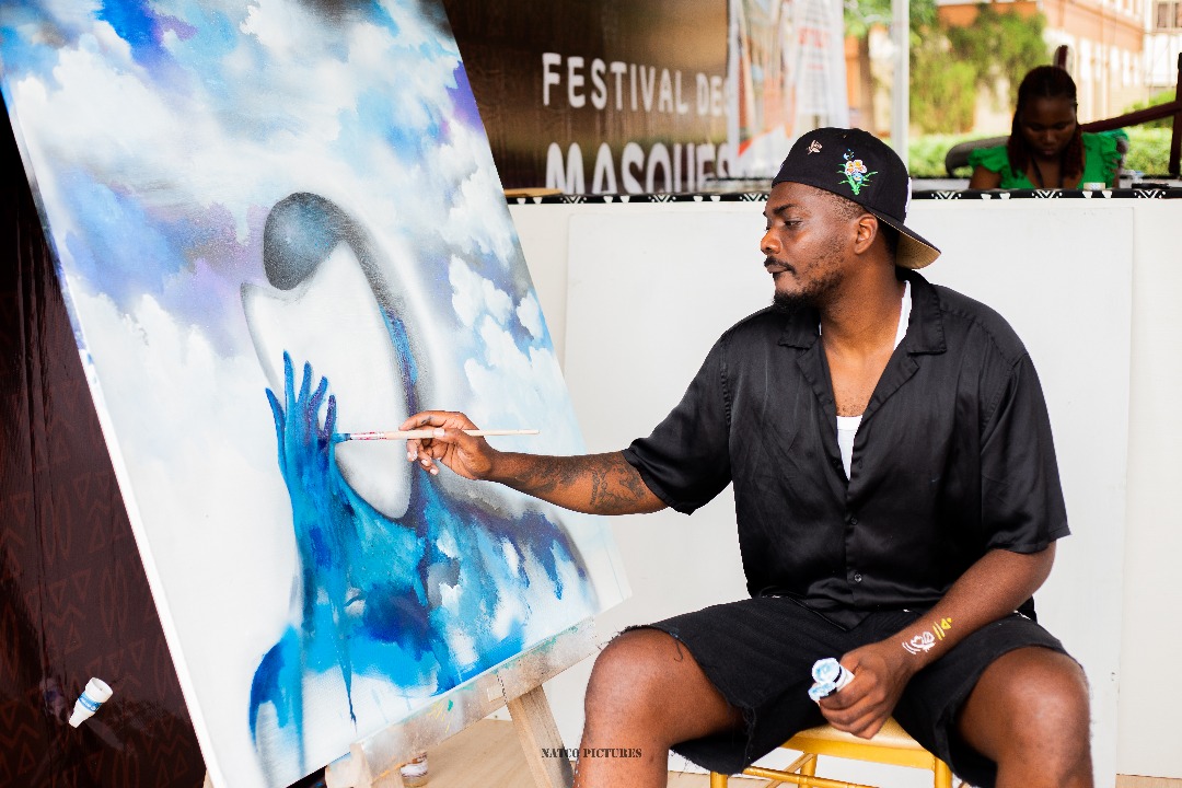 Festival of Masks, live painting, blue figure